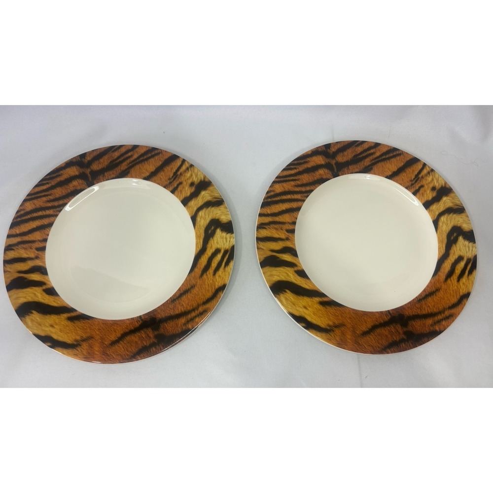 🐆Set of 2 Red Vanilla Safari Dinner Plate, 10.5"  Porcelain- Animal Print